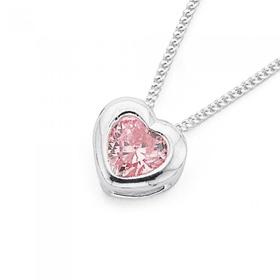 Sterling+Silver+Pink+Cubic+Zirconia+Heart+Pendant