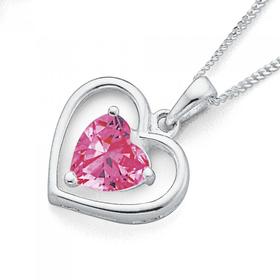 Sterling-Silver-Pink-Cubic-Zirconia-Heart-Pendant on sale