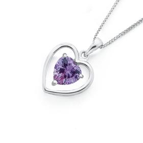 Sterling-Silver-Lavender-Cubic-Zirconia-Heart-Pendant on sale