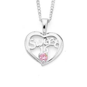 Silver-Pink-Cubic-Zirconia-Sweet-16-Heart-Pendant on sale