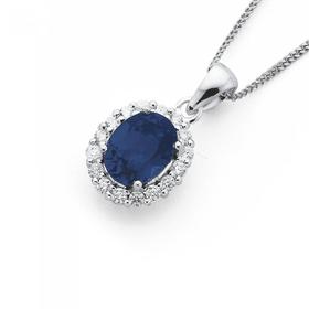 Sterling-Silver-Created-Sapphire-Cubic-Zirconia-Cluster-Pendant on sale