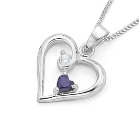 Sterling-Silver-Violet-Cubic-Zirconia-Heart-Pendant on sale