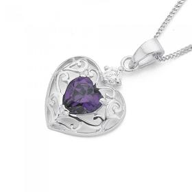 Silver-Purple-Cubic-Zirconia-Filigree-Heart-Pendant on sale