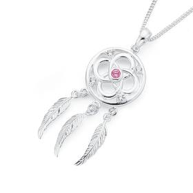 Silver-Pink-Cubic-Zirconia-Celtic-Circle-Dream-catcher-Pendant on sale