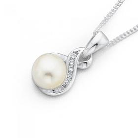 Sterling-Silver-Freshwater-Pearl-Cubic-Zirconia-Crossover-Pendant on sale