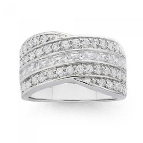 Sterling-Silver-Cubic-Zirconia-Multi-Cross-Over-Dress-Ring on sale