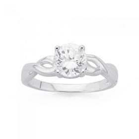 Silver-Cubic-Zirconia-Solitaire-Twist-Ring on sale