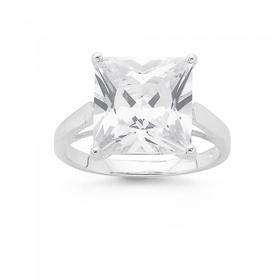 Silver-10mm-Square-Cubic-Zirconia-Solitaire-Ring on sale