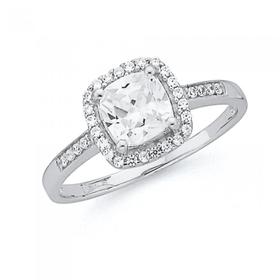 Sterling-Silver-Cubic-Zirconia-Cushion-Cluster-Ring on sale