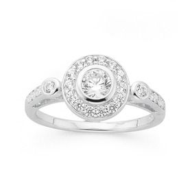 Silver+Bezel+Cubic+Zirconia+Cluster+Ring