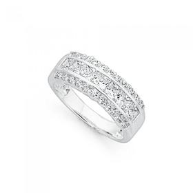 Sterling-Silver-Cubic-Zirconia-Triple-Row-Dress-Ring on sale