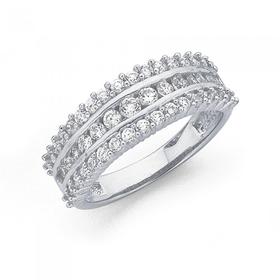 Silver-Cubic-Zirconia-Three-Row-Dress-Ring on sale