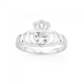 Silver-Cubic-Zirconia-Claddagh-Ring on sale