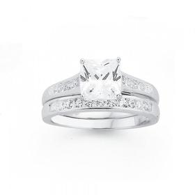 Silver-Square-Cubic-Zirconia-Ring-Set on sale