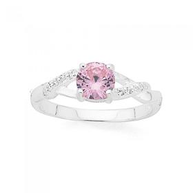 Sterling-Silver-Pink-Cubic-Zirconia-Kiss-Ring on sale