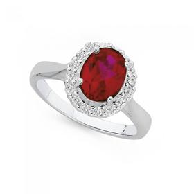 Sterling-Silver-Red-Cubic-Zirconia-Oval-Cluster-Ring on sale