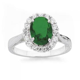 Sterling-Silver-Oval-Green-Cubic-Zirconia-Cluster-Ring on sale