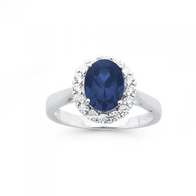 Sterling-Silver-Dark-Blue-Cubic-Zirconia-Cluster-Ring on sale