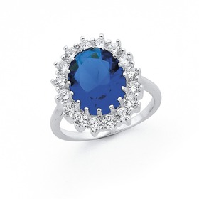 Silver+Oval+Dark+Blue+CZ+Cluster+Ring