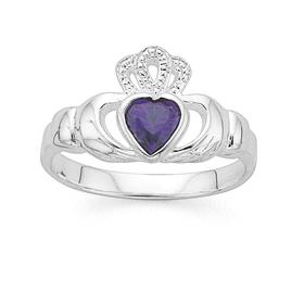 Sterling-Silver-Violet-Cubic-Zirconia-Claddagh-Ring on sale