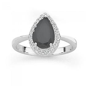 Sterling-Silver-Pear-Black-Cubic-Zirconia-Cluster-Ring on sale