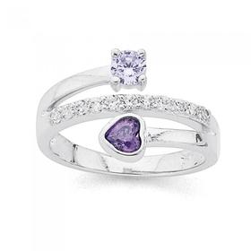 Sterling-Silver-Violet-Lavender-Cubic-Zirconia-Heart-Ring on sale