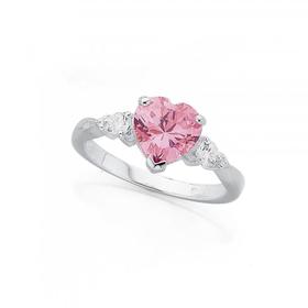 Sterling-Silver-Pink-Cubic-Zirconia-Heart-Dress-Ring on sale