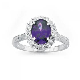 Sterling-Silver-Violet-Cubic-Zirconia-Cluster-Ring on sale