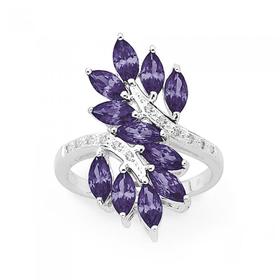 Silver-Multi-Marquise-Violet-Cubic-Zirconia-Crossover-Ring on sale