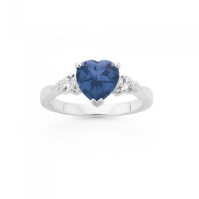 Silver-Created-Sapphire-Cubic-Zirconia-Heart-Ring on sale