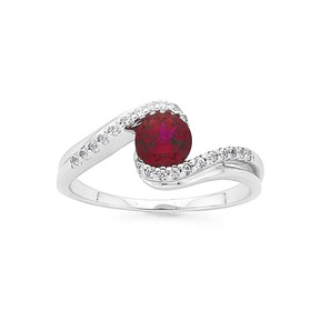 Silver+Red+Cubic+Zirconia+Twist+Ring