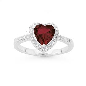 Silver-Red-Cubic-Zirconia-Heart-Cluster-Ring on sale