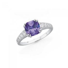 Silver-Lavender-Cubic-Zirconia-Square-Dress-Ring on sale