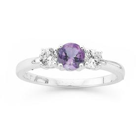 Silver-Amethyst-Cubic-Zirconia-Ring on sale