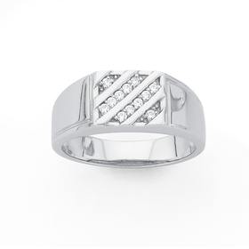 Silver-Cubic-Zirconia-Diagonal-Stripe-Gents-Ring on sale