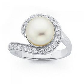 Sterling-Silver-Freshwater-Pearl-Cubic-Zirconia-Ring on sale