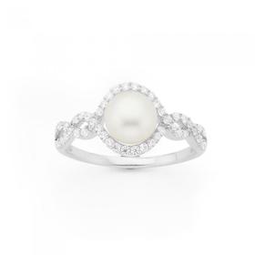 Silver-Round-Cultured-Freshwater-Pearl-Cubic-Zirconia-Loop-Twist-Ring on sale