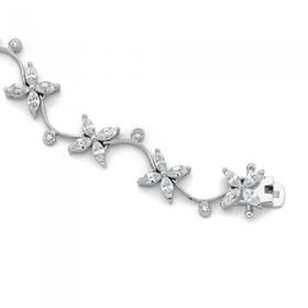 Sterling-Silver-Cubic-Zirconia-18cm-Flower-Curved-Bracelet on sale