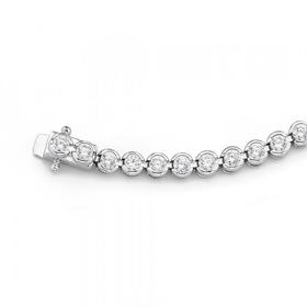 Sterling+Silver+19cm+Cubic+Zirconia+Tennis+Bracelet