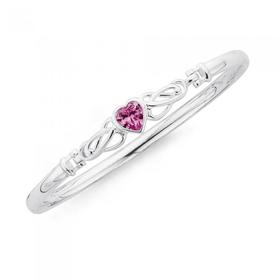 Sterling-Silver-Pink-Cubic-Zirconia-Celtic-Heart-Bangle on sale