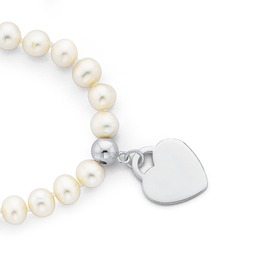 Sterling+Silver+Freshwater+Pearl+Heart+Disc+Bracelet