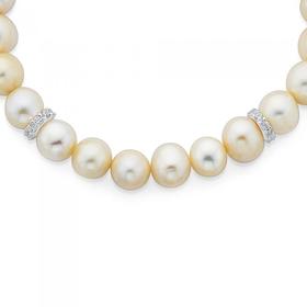 Sterling-Silver-Cubic-Zirconia-Rondelle-Fresh-Water-Pearl-Bracelet on sale