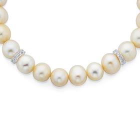 Sterling-Silver-Cubic-Zirconia-Rondelle-45cm-Fresh-Water-Pearl-Necklet on sale