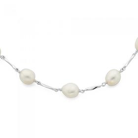 Sterling+Silver+Freshwater+Pearl+Twist+Bar+Necklace