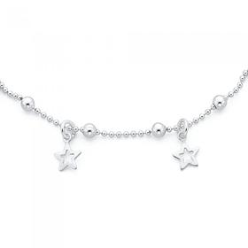 Sterling-Silver-25cm-Multi-Stars-Beaded-Anklet on sale