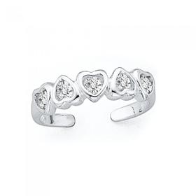 Sterling-Silver-Multi-Cubic-Zirconia-Heart-Toe-Ring on sale