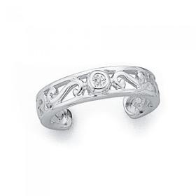 Sterling-Silver-Cubic-Zirconia-Scroll-Toe-Ring on sale