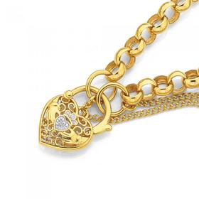 9ct-Gold-19cm-Solid-Belcher-Diamond-Claddagh-Padlock-Bracelet on sale