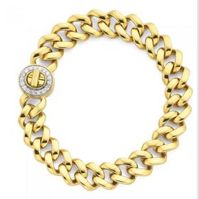9ct+Gold+19cm+Solid+Curb+Diamond+Turnlock+Bracelet