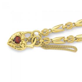 Solid-9ct-Gold-19cm-Padlock-Bracelet-with-Garnet-Accent on sale